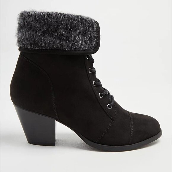 TORRID SWEATER HEEL BOOTIE - BLACK FAUX SUEDE (WW) SIZE 10 - Picture 4 of 4